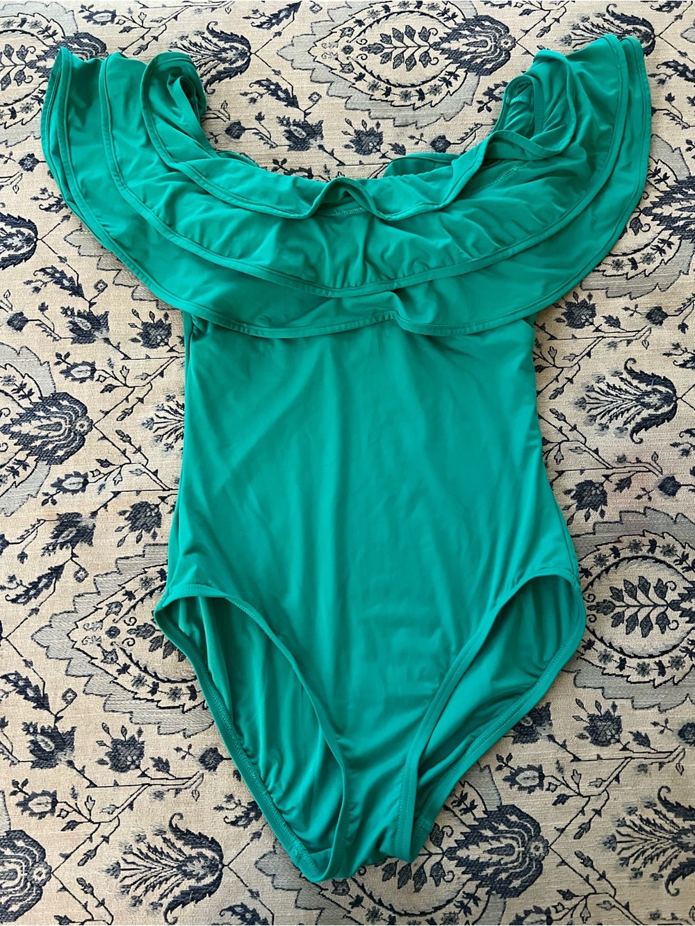 kate spade Teal Ruffle Off-Shoulder One-Piece Swimsuit